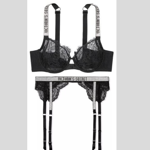 Victoria's Secret Other - New! Victoria’s Secret Shine Strap Unlined Demi Bra & Garter Belt Set 10370